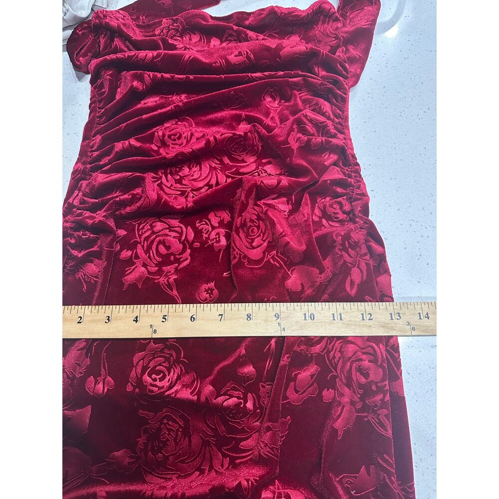 Holiday Party Velvet Slit Hem Halter Neck Party Maxi Dress Burgundy XS Vamp - Picture 7 of 9